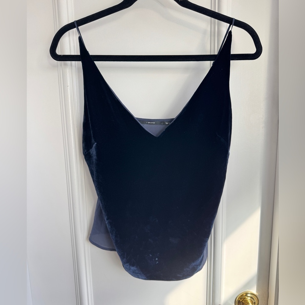 J Brand Lucy Velvet And Silk-georgette Camisole - Blue - Picture 2 of 5